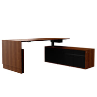 Bureau motorisé MOTION 2 avec buffet | Hauteur réglable électriquement, 2000 x 1800 mm, placage noyer