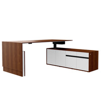 Bureau motorisé MOTION 2 avec buffet | Hauteur réglable électriquement, 2000 x 1800 mm, placage noyer