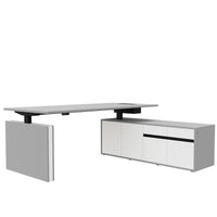 MOTION 2-Motoren-Schreibtisch mit Sideboard | Elektrisch höhenverstellbar, 2000 x 1800 mm, Perlgrau