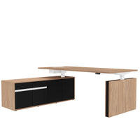 Bureau motorisé MOTION 2 avec buffet | Hauteur réglable électriquement, 2000 x 1800 mm, chêne ambré