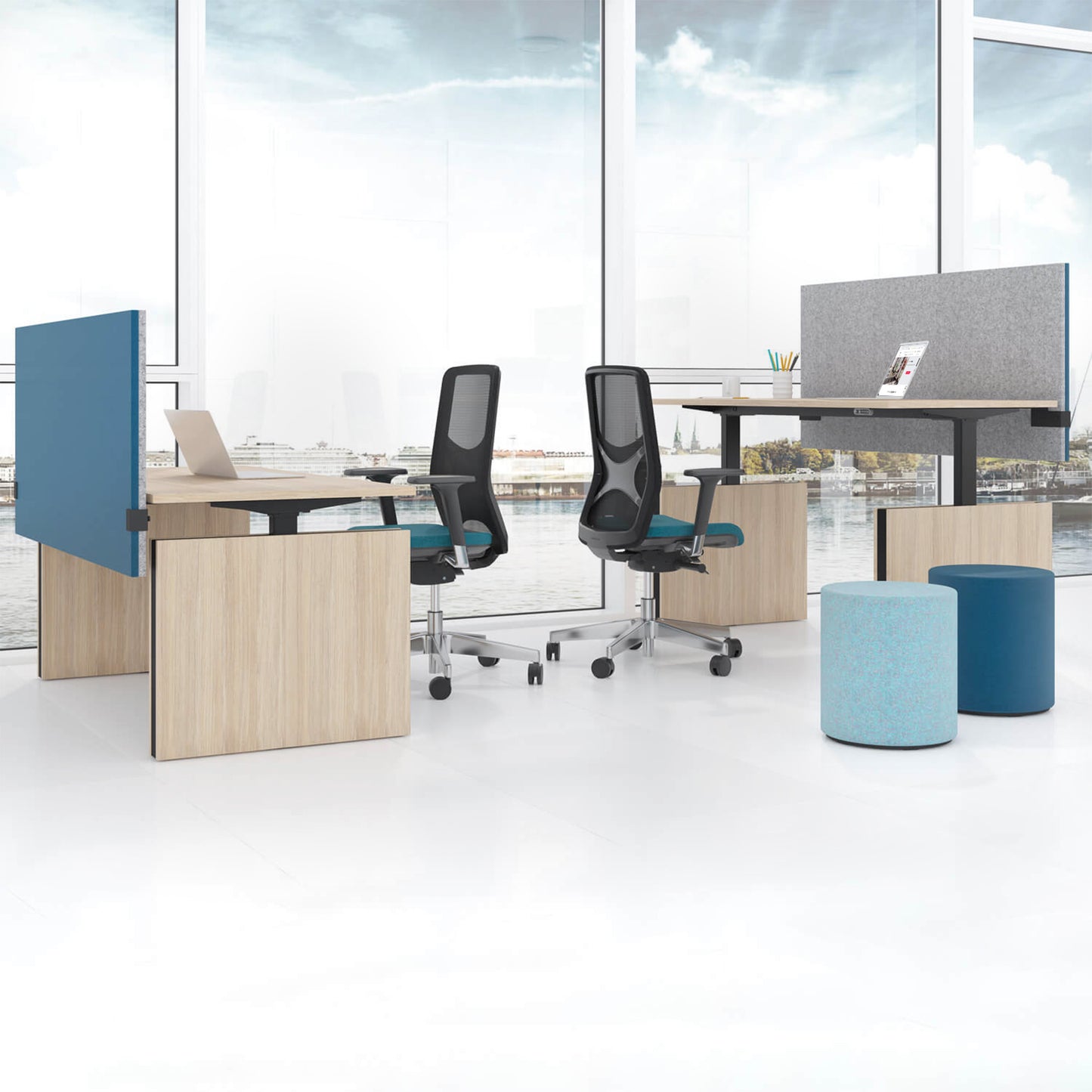 MOTION team desk | 1400 - 1800 mm, electrically height adjustable, gray northern oak