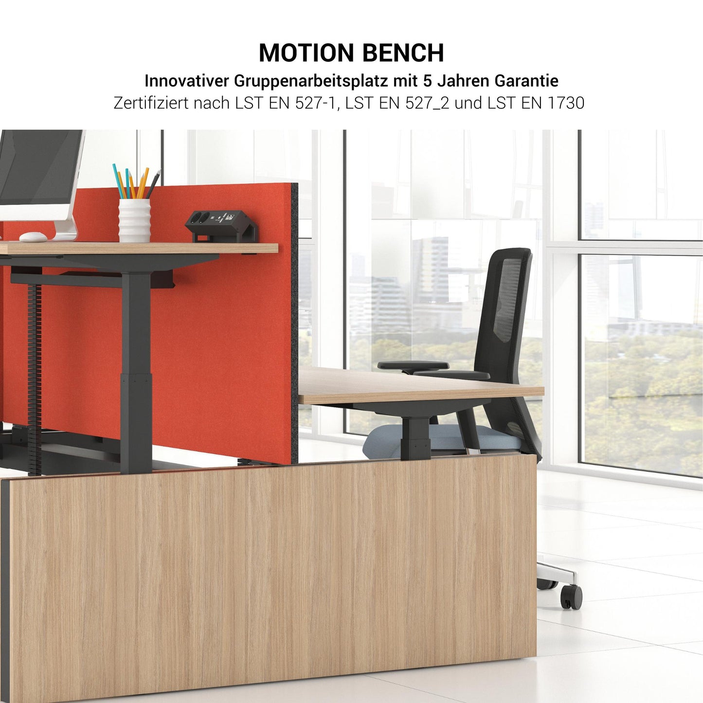 MOTION Desk del team | 1400-1800 mm, regolabile elettricamente in altezza, grigio di quercia nordica
