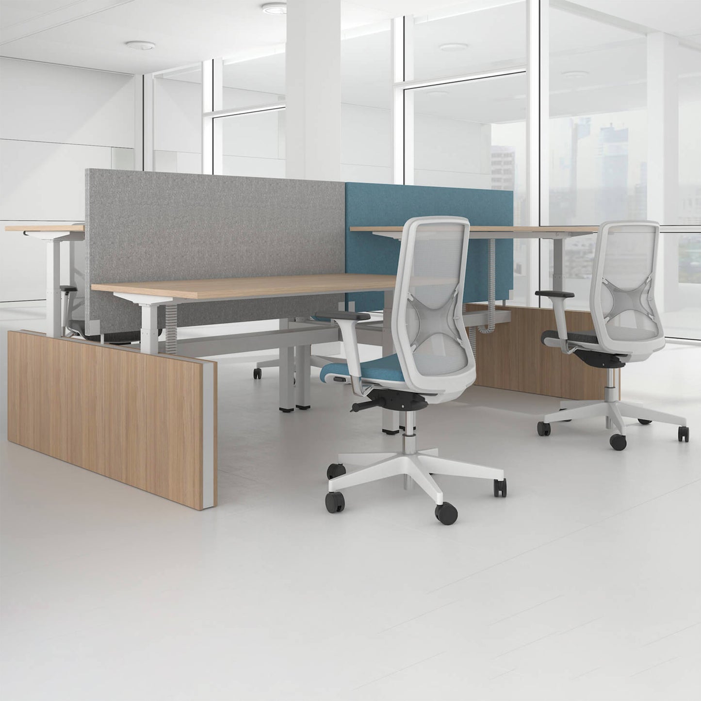 MOTION Desk del team | 1400-1800 mm, regolabile elettricamente in altezza, grigio di quercia nordica