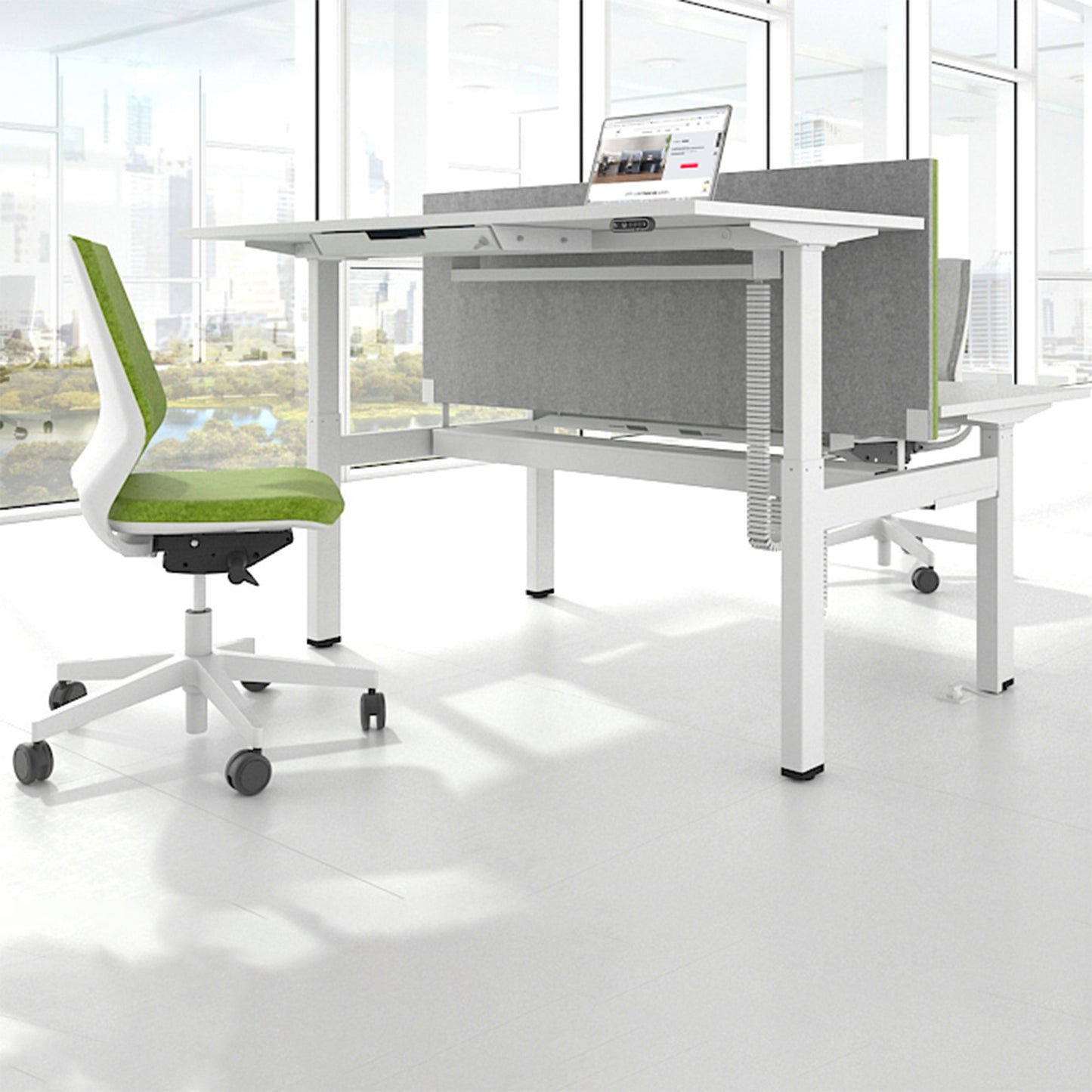 MOTION team desk | 1400 - 1800 mm, electrically height adjustable, gray northern oak