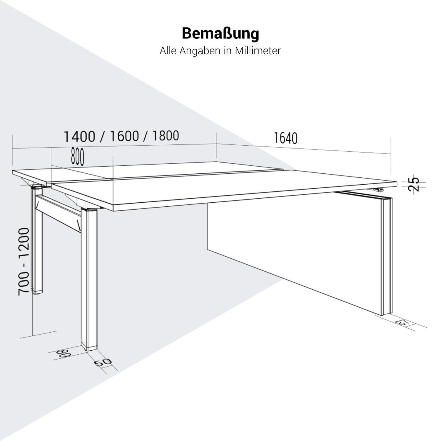 MOTION Team-Schreibtisch | 1400 - 1800 mm, elektrisch höhenverstellbar, Perlgrau