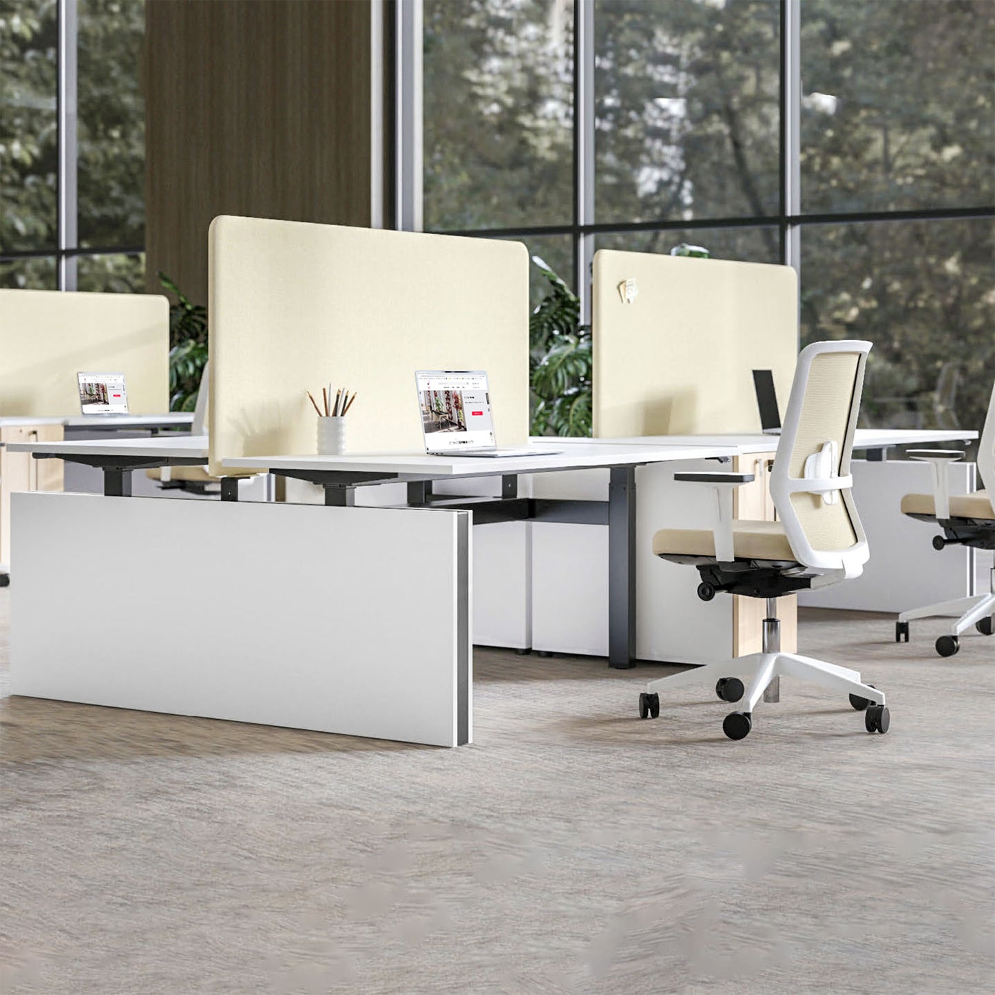 MOTION Desk del team | 1400-1800 mm, regolabile elettricamente in altezza, grigio di quercia nordica