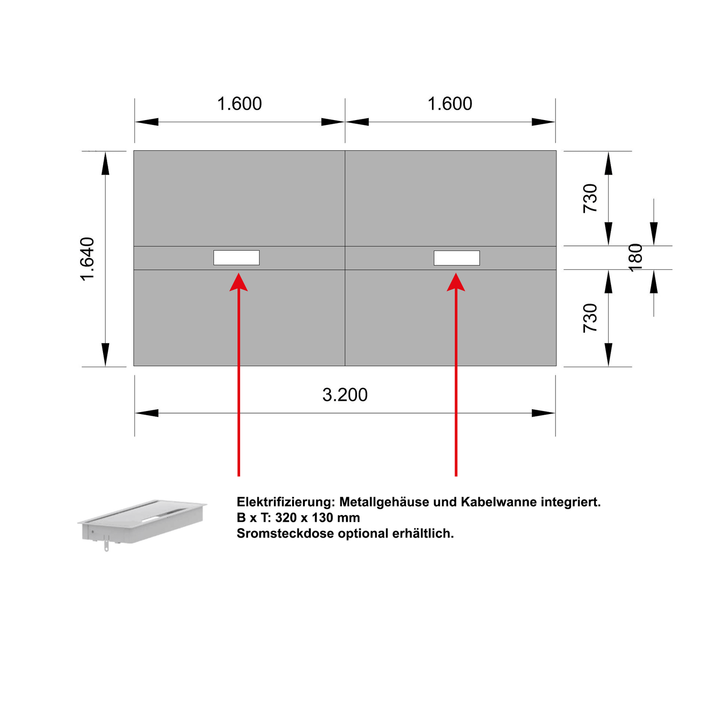 Table de la conférence Nova U | Électrifié, 3200 x 1640 mm (10 - 12 personnes), blanc