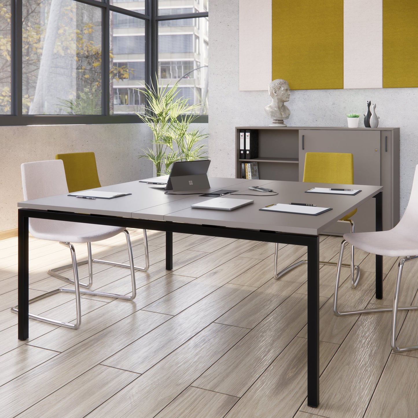 NOVA Konferenztisch | 1600 x 1640 mm (6 - 8 Personen), elektrifiziert, Cubanitgrau