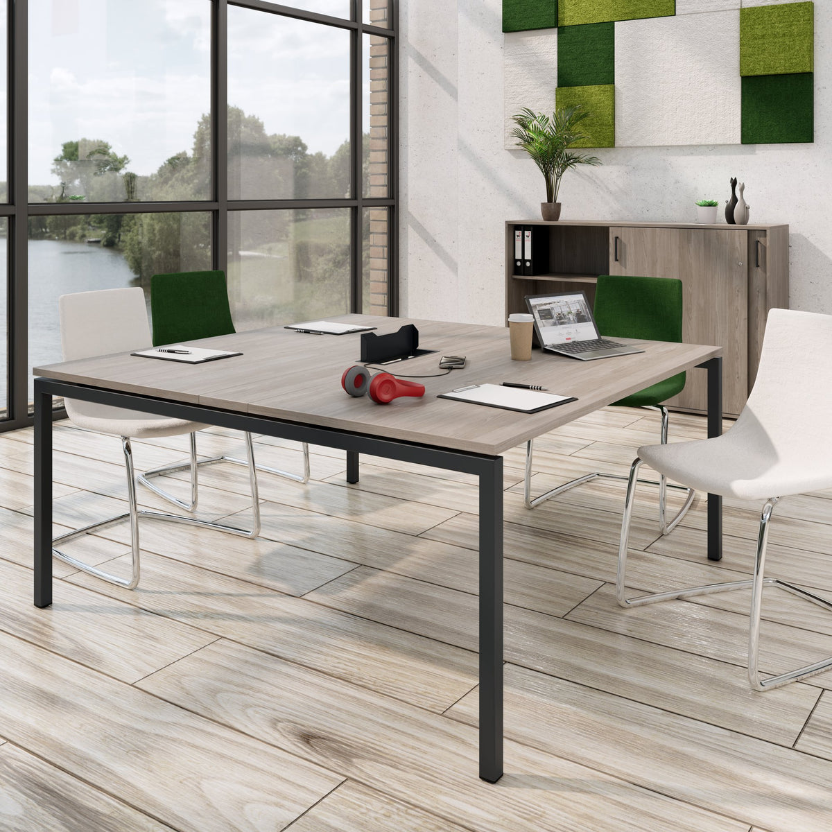 NOVA Conference table | 1600 x 1640 mm (6 - 8 people), electrified, north oak gray - 12 Lightbox Main Image