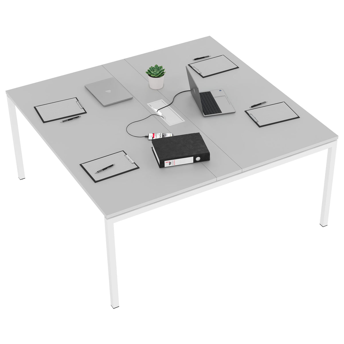 NOVA Konferenztisch | 1600 x 1640 mm (6 - 8 Personen), elektrifiziert, Perlgrau - 4 Lightbox Main Image