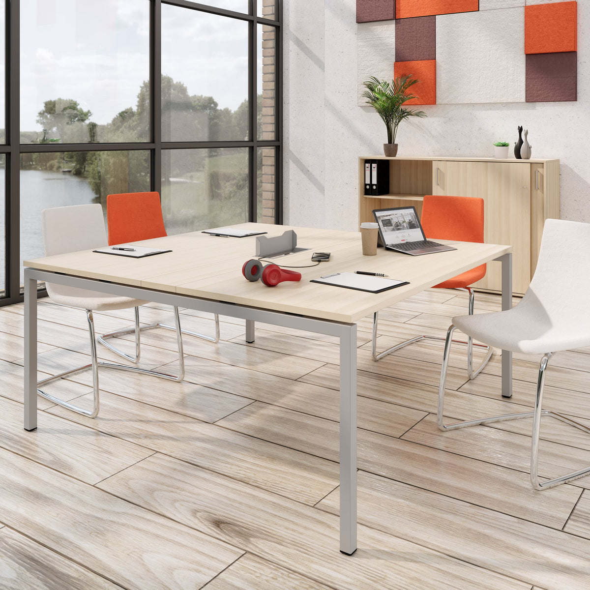 NOVA Conference table | 1600 x 1640 mm (6 - 8 people), electrified, sand ash - 12 Lightbox Main Image
