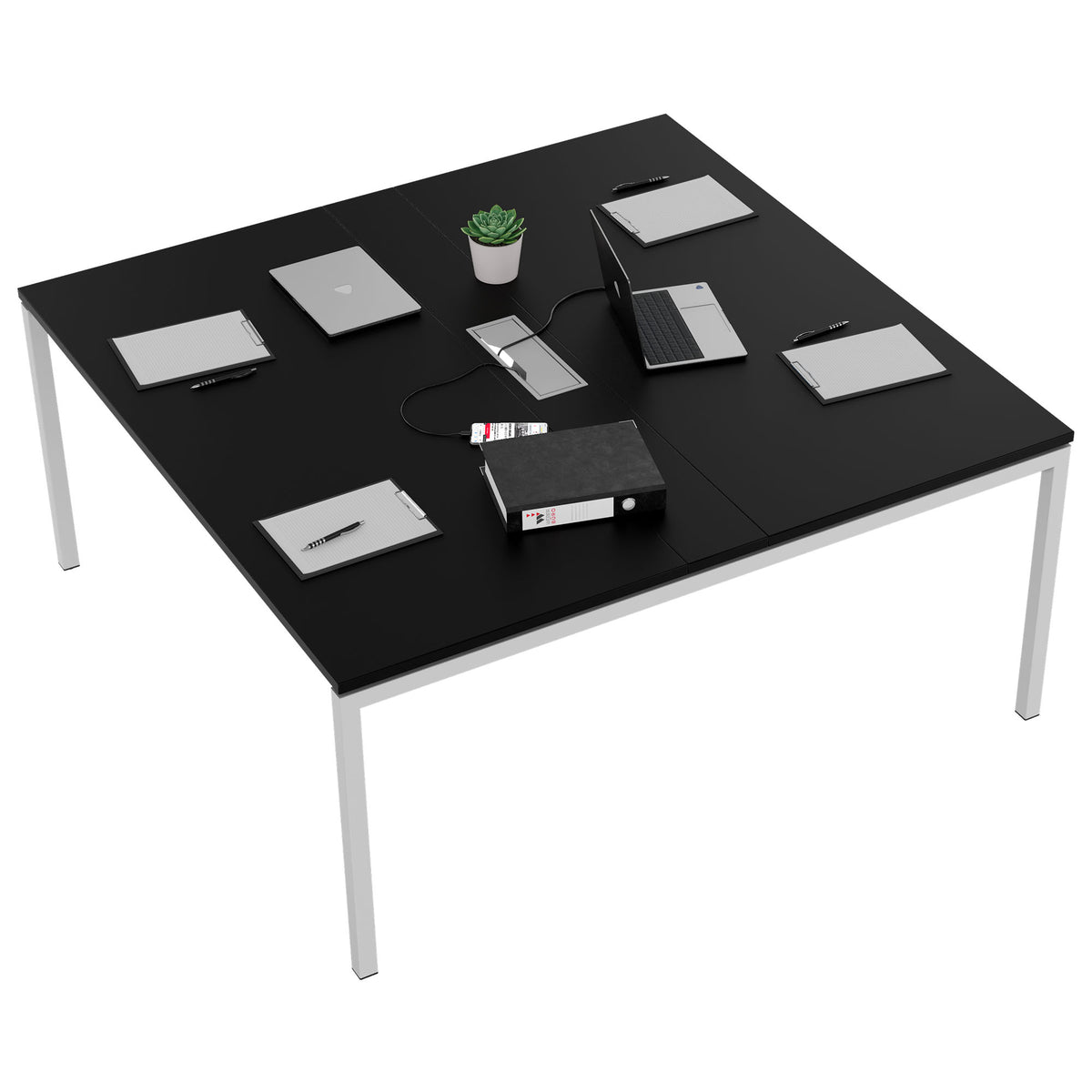 NOVA Konferenztisch | 1600 x 1640 mm (6 - 8 Personen), elektrifiziert, Schwarz - 4 Lightbox Main Image
