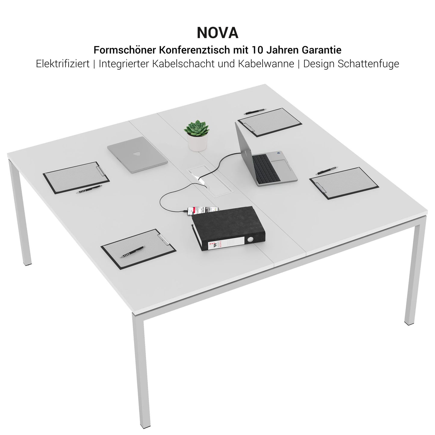 Nova conference table | Electrified, 1600 x 1640 mm (6 - 8 people), white