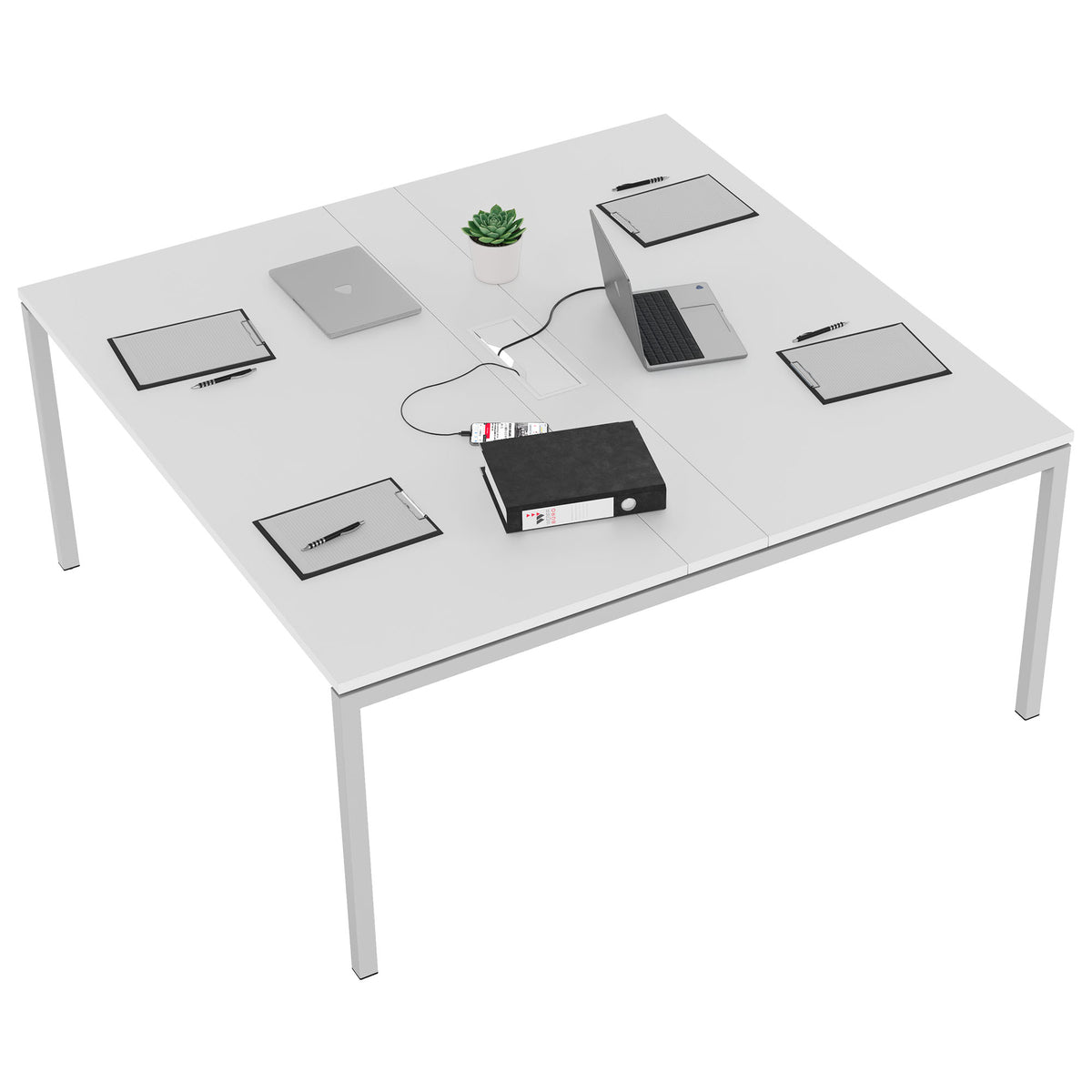 NOVA Konferenztisch | 1600 x 1640 mm (6 - 8 Personen), elektrifiziert, Weiß - 4 Lightbox Main Image