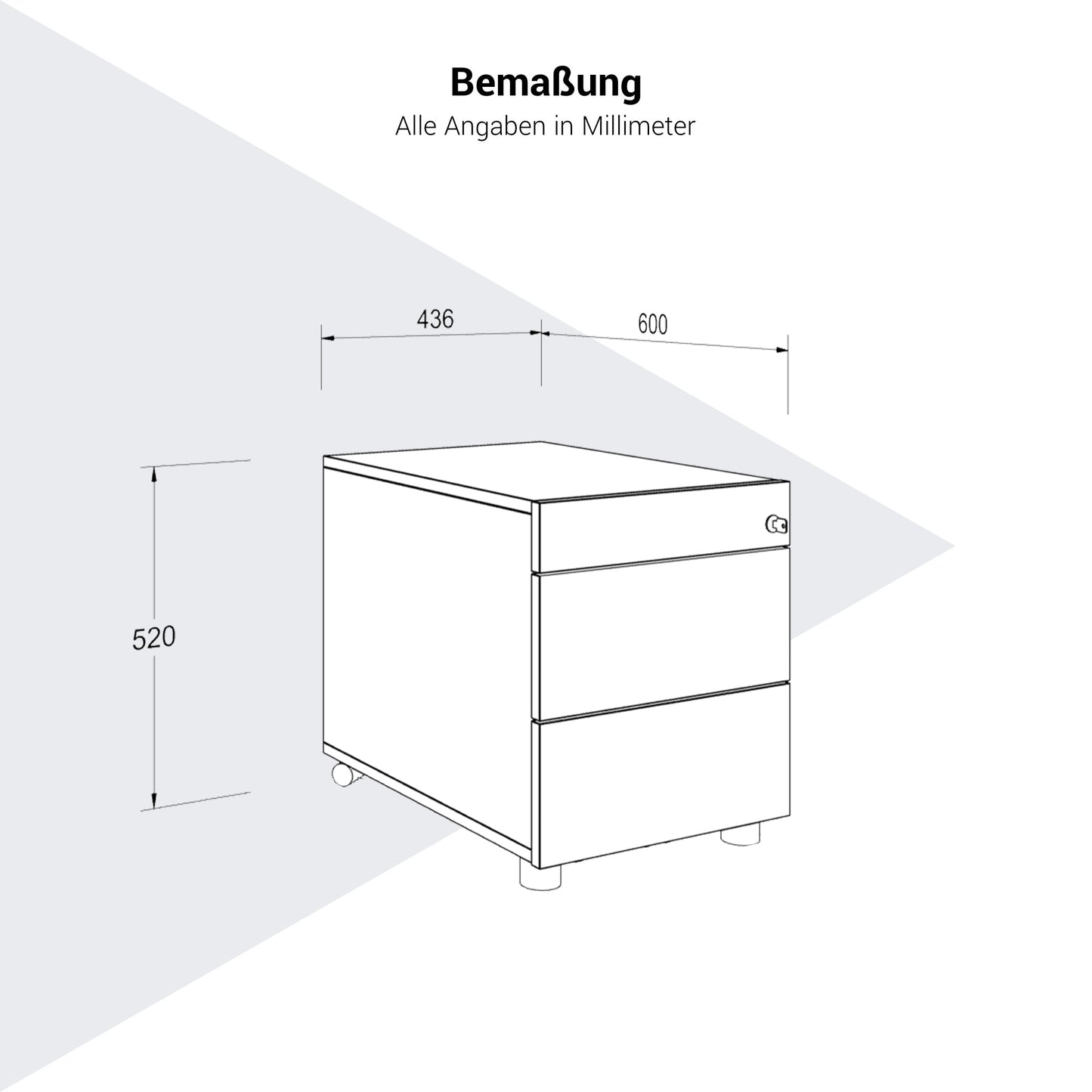 NOVA Rollcontainer | 2 XL-Schubladen + 1 Kleinteilefach, 600 mm tief, viele Farboptionen