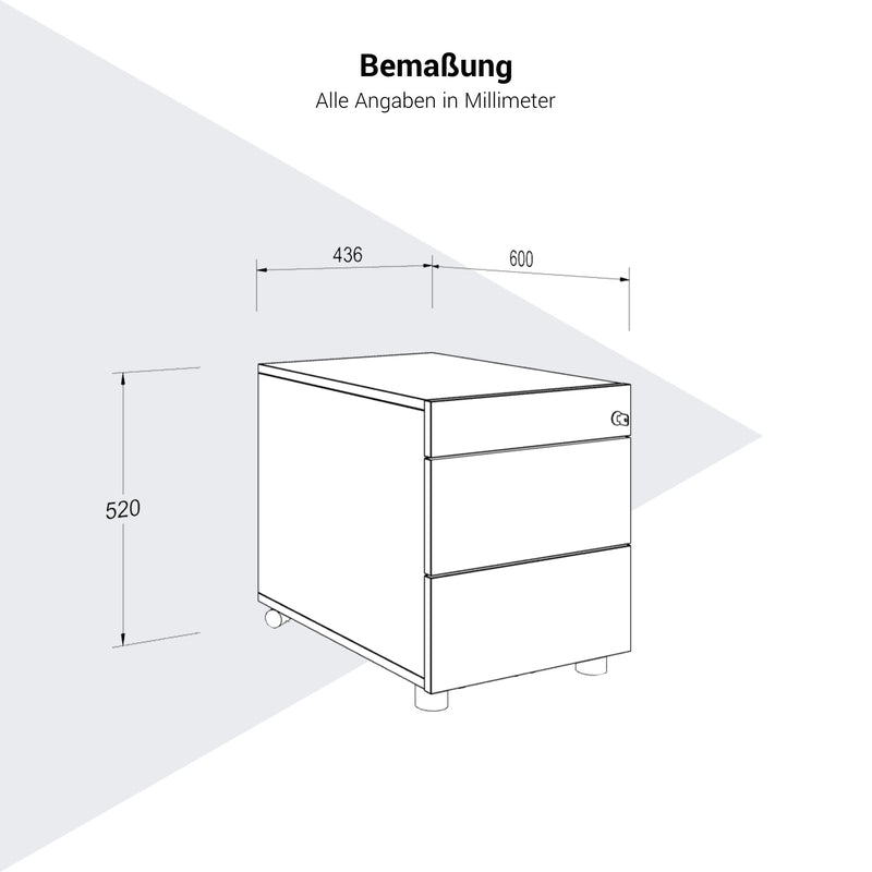 NOVA Rollcontainer | 2 XL-Schubladen + 1 Kleinteilefach, 600 mm tief, viele Farboptionen - 17 Main Image