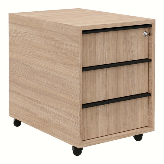 NOVA roll container | 3 drawers, 600mm deep, amber oak