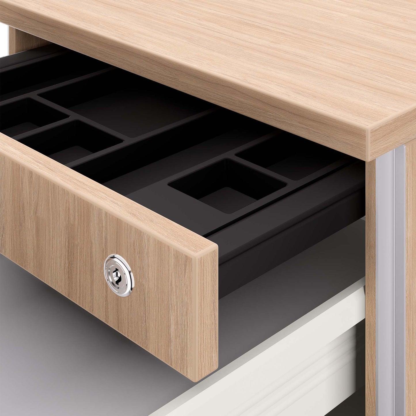 NOVA Roll container | 3 drawers + 1 small parts, 600 mm deep, amber oak