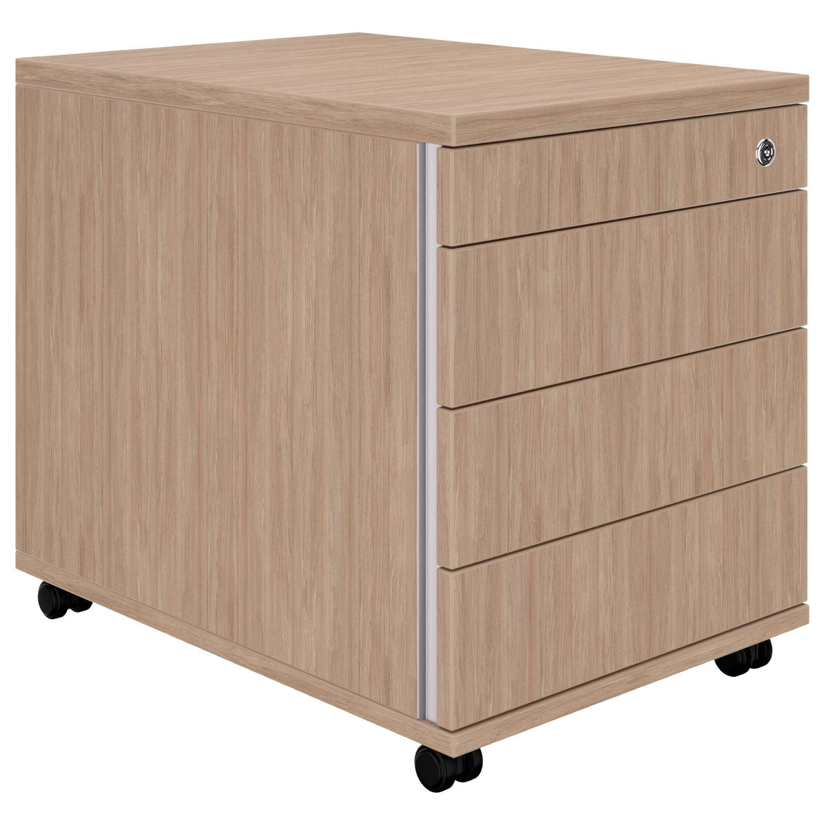 NOVA Rollcontainer | 3 Schubladen + 1 Kleinteilefach, 600 mm tief, Bernsteineiche - 1 Lightbox Main Image