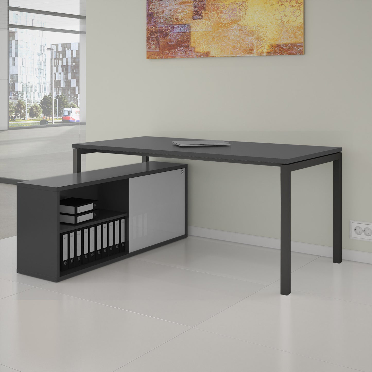 NOVA U Chief Desk con bassa bordo | 2000 x 1382 mm, antracite