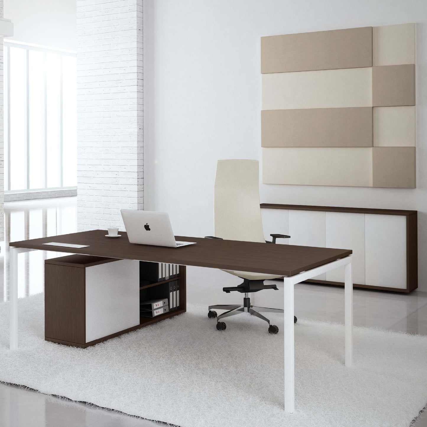 NOVA U Bureau en chef avec Lowboard | 2000 x 1382 mm, chêne ambre