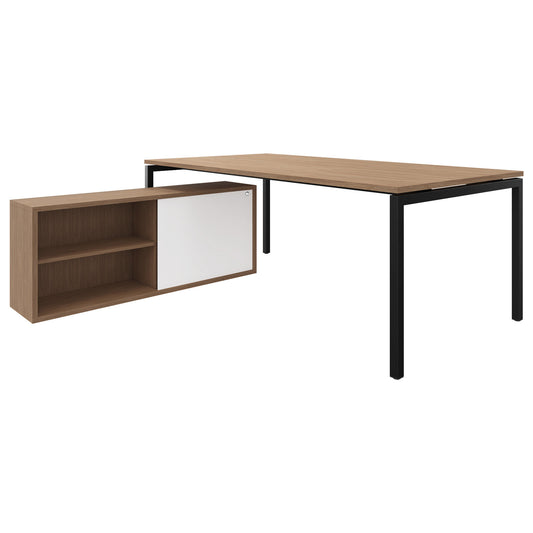 NOVA U executive desk with lowboard | 2000 x 1382 mm, amber oak
