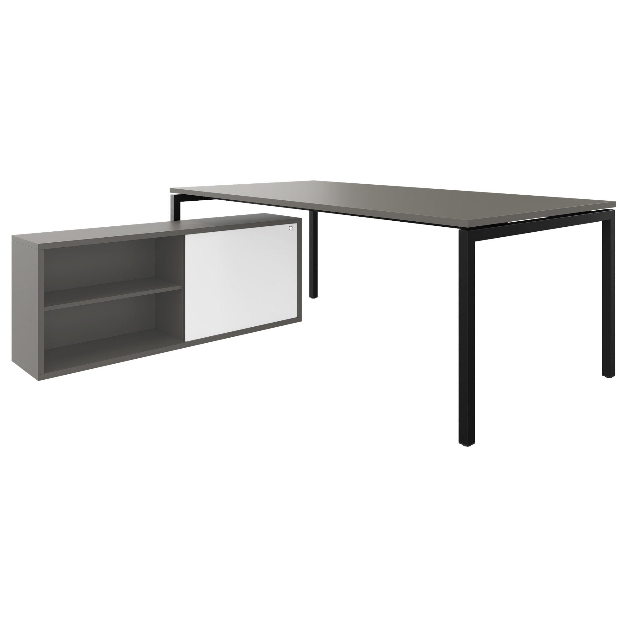 NOVA U Chefschreibtisch mit Lowboard | 2000 x 1382 mm, Cubanitgrau