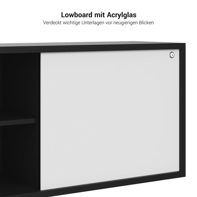 NOVA U Chefschreibtisch mit Lowboard | 2000 x 1382 mm, Cubanitgrau