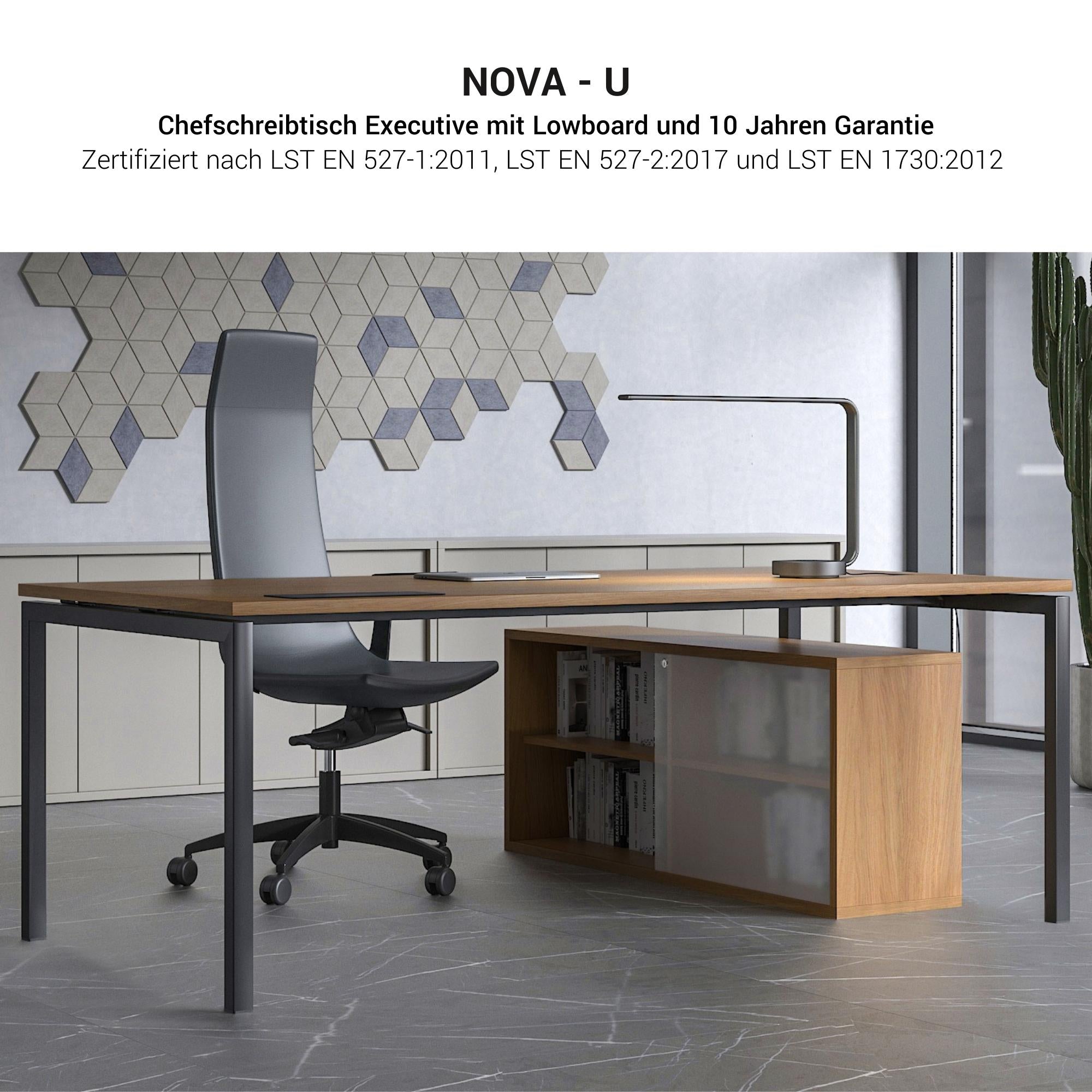 NOVA U Chefschreibtisch mit Lowboard | 2000 x 1382 mm, Cubanitgrau