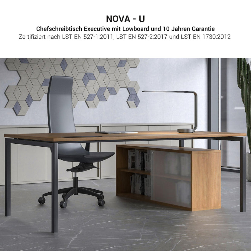 NOVA U Chefschreibtisch mit Lowboard | 2000 x 1382 mm, Cubanitgrau