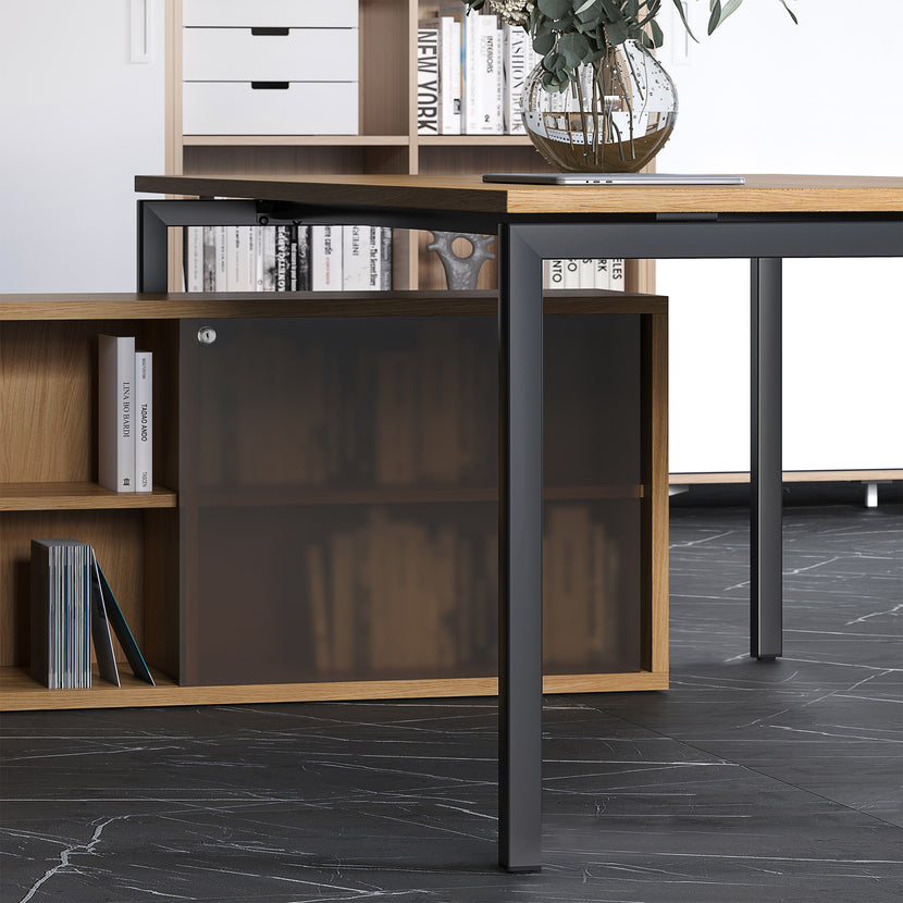 NOVA U Chefschreibtisch mit Lowboard | 2000 x 1382 mm, Cubanitgrau
