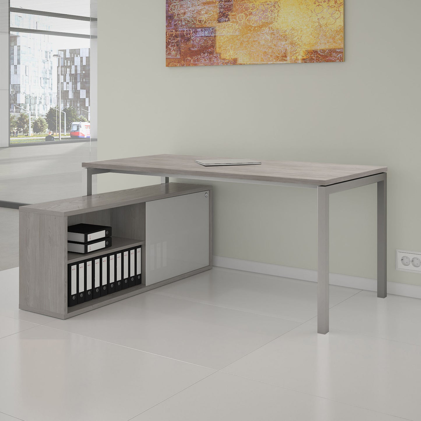 NOVA U Chief Desk con bassa bordo | 2000 x 1382 mm, North Oak Grey