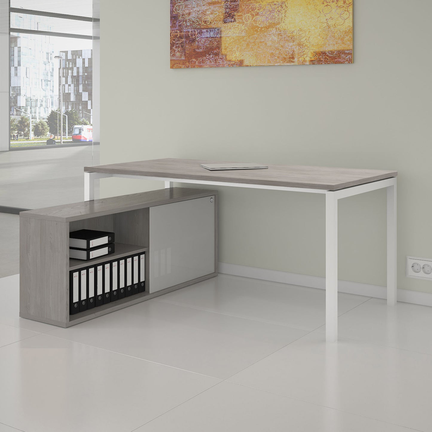 NOVA U Chief Desk con bassa bordo | 2000 x 1382 mm, North Oak Grey