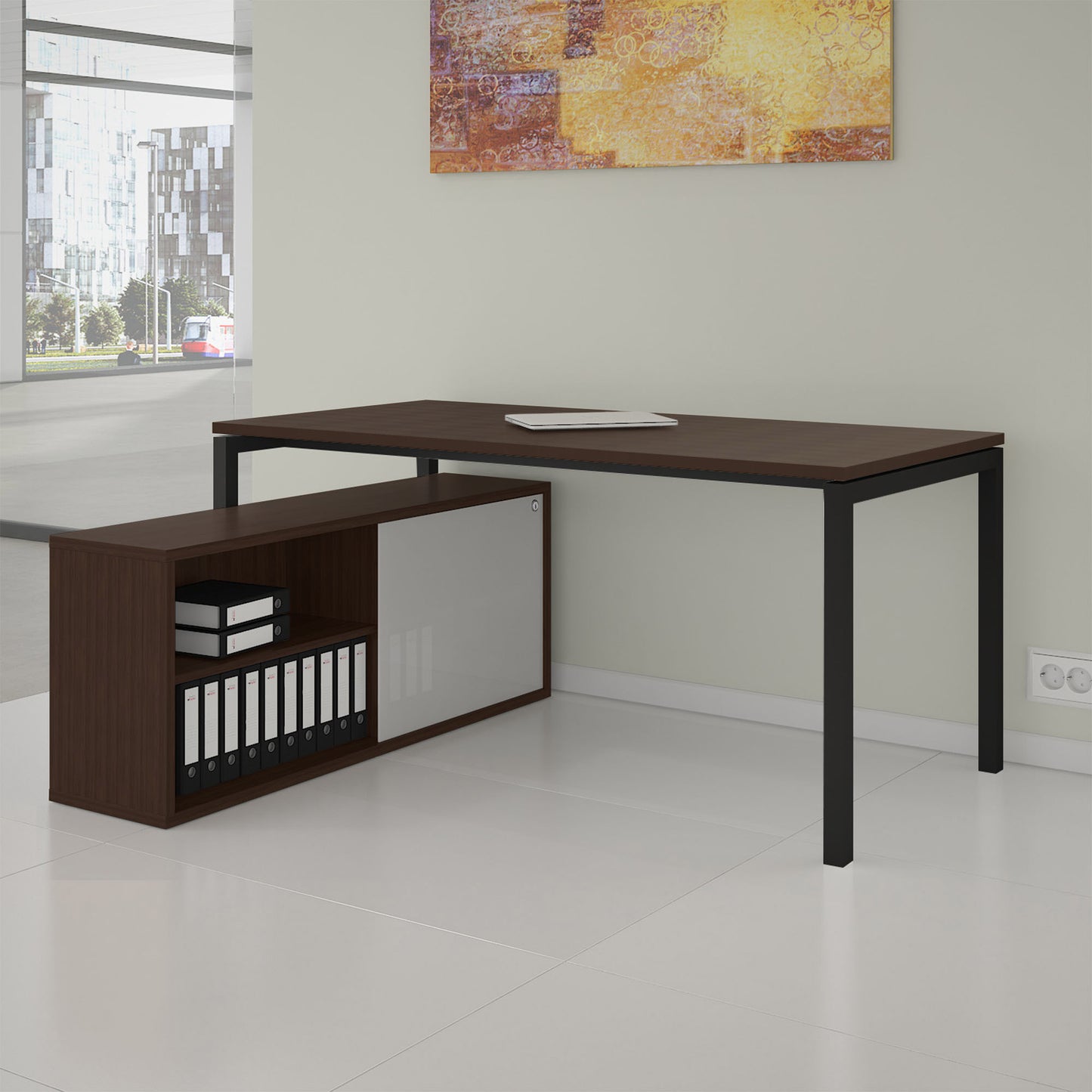 NOVA U Chief Desk con bassa bordo | 2000 x 1382 mm, noce