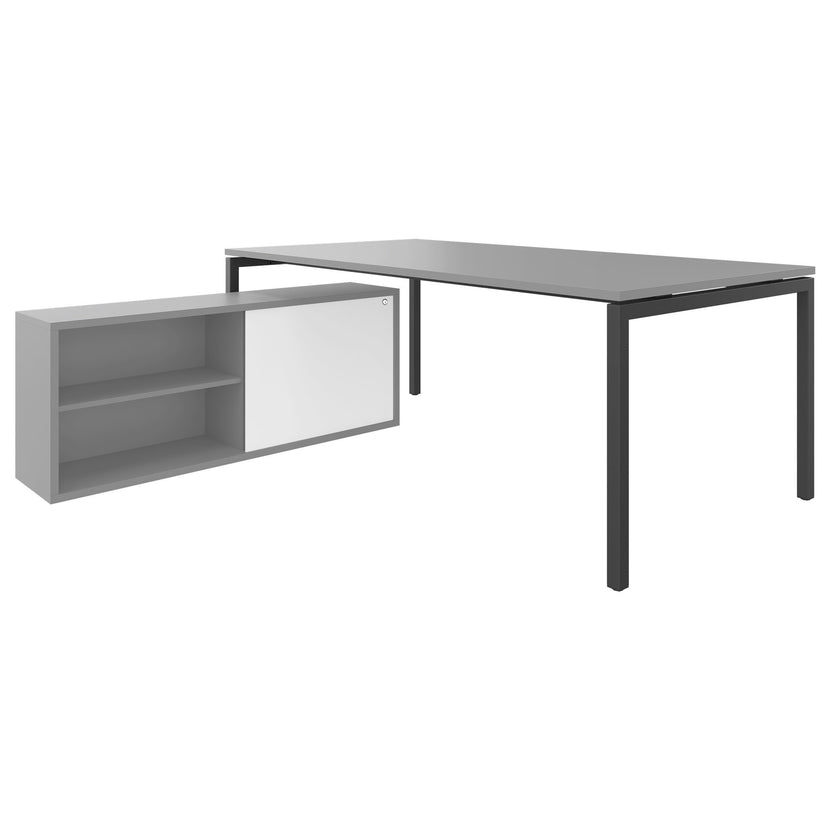 NOVA U executive desk with lowboard | 2000 x 1382 mm, pearl gray