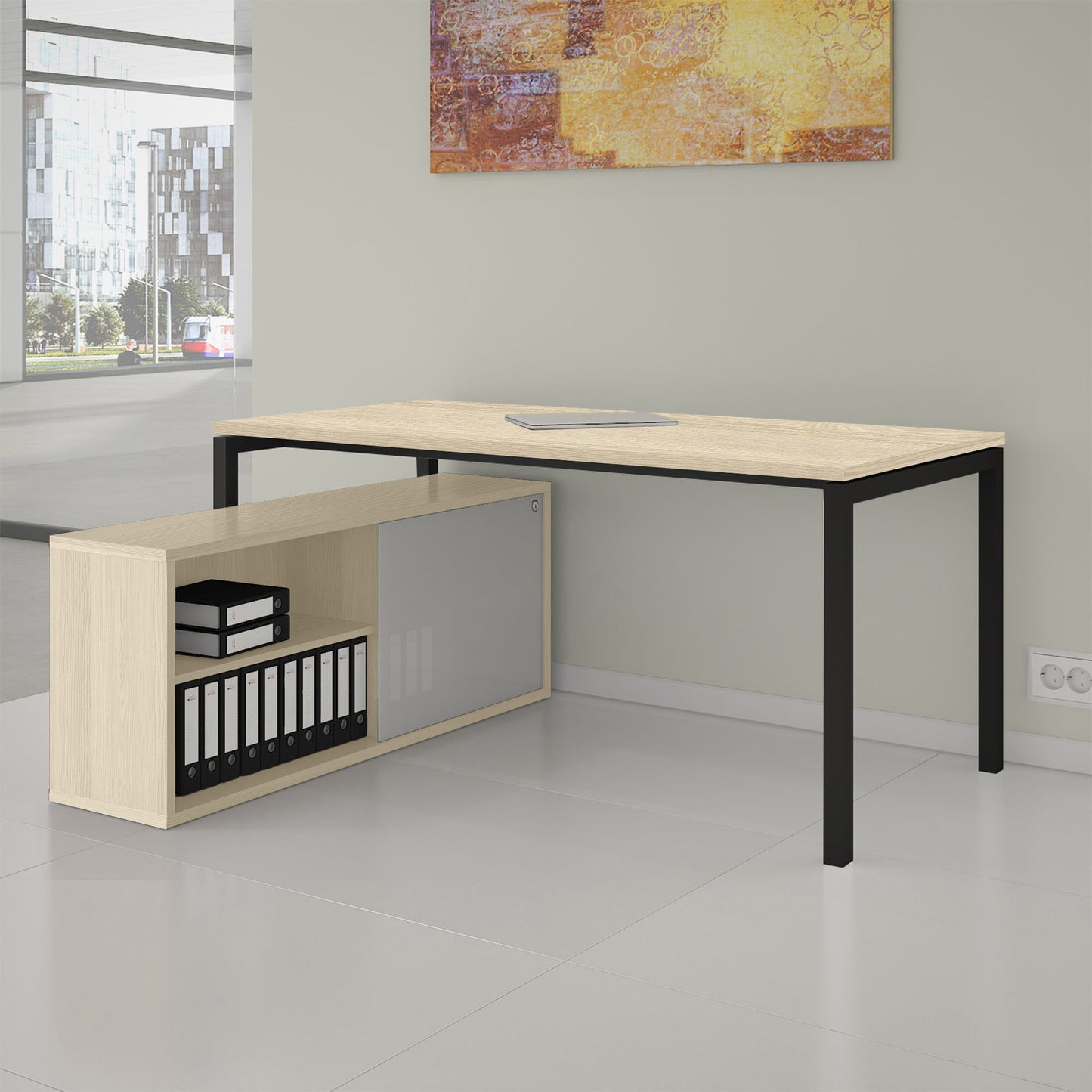 NOVA U Chief Desk con bassa bordo | 2000 x 1382 mm, cenere di sabbia