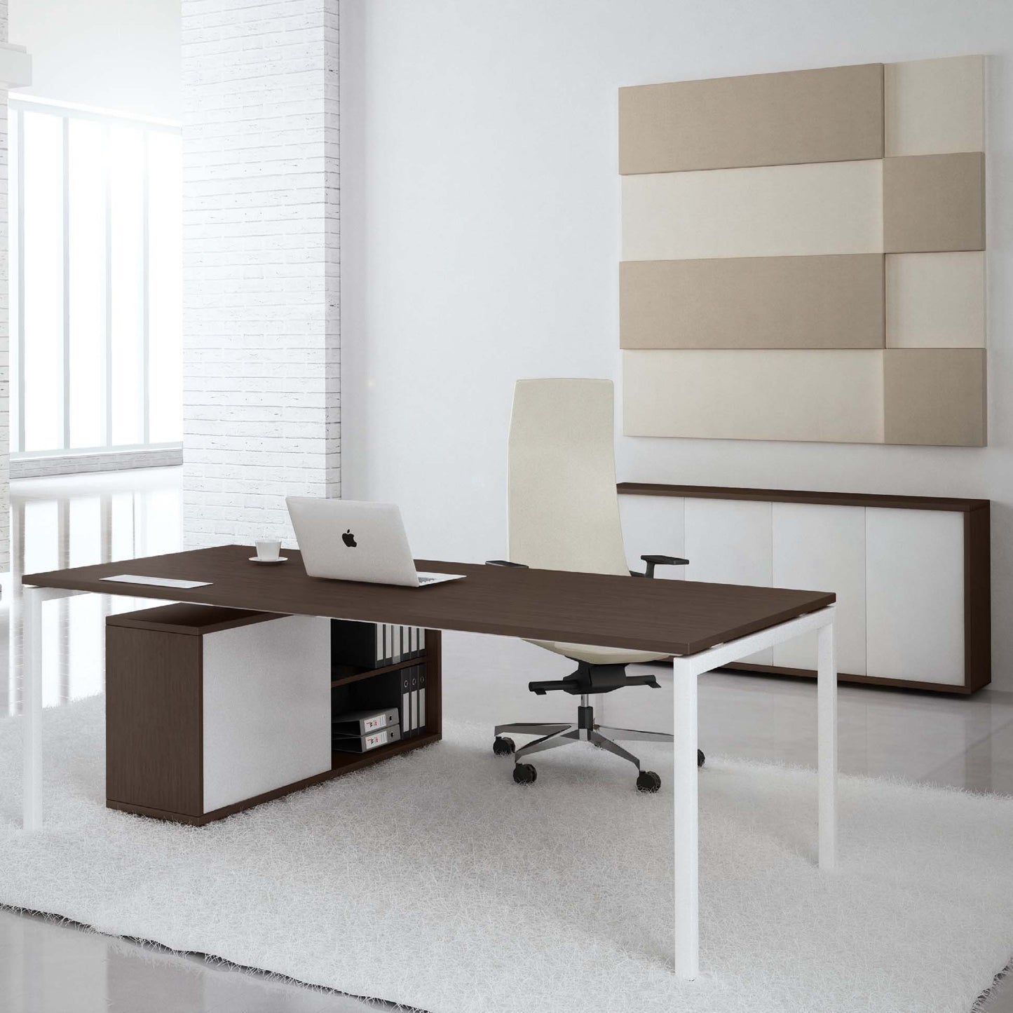 NOVA U Chief Desk con bassa bordo | 2000 x 1382 mm, cenere di sabbia