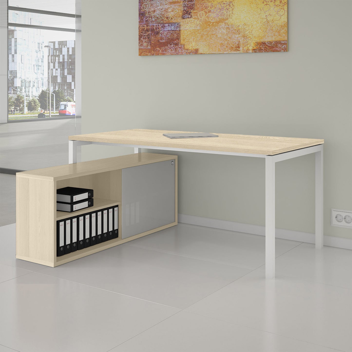 NOVA U Chief Desk con bassa bordo | 2000 x 1382 mm, cenere di sabbia