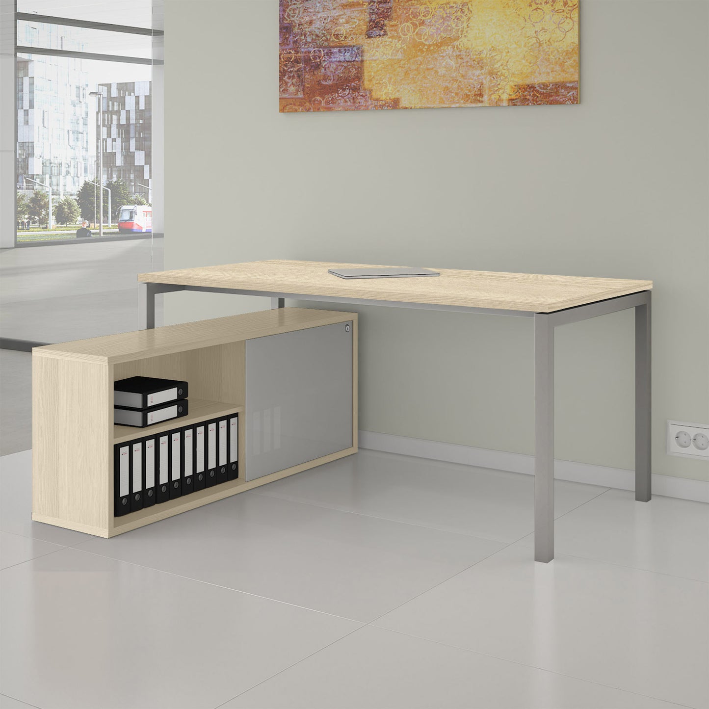 NOVA U Chief Desk con bassa bordo | 2000 x 1382 mm, cenere di sabbia