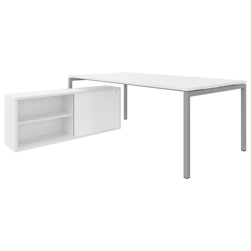 NOVA Executive desk with lowboard | 2000 x 1382 mm, white