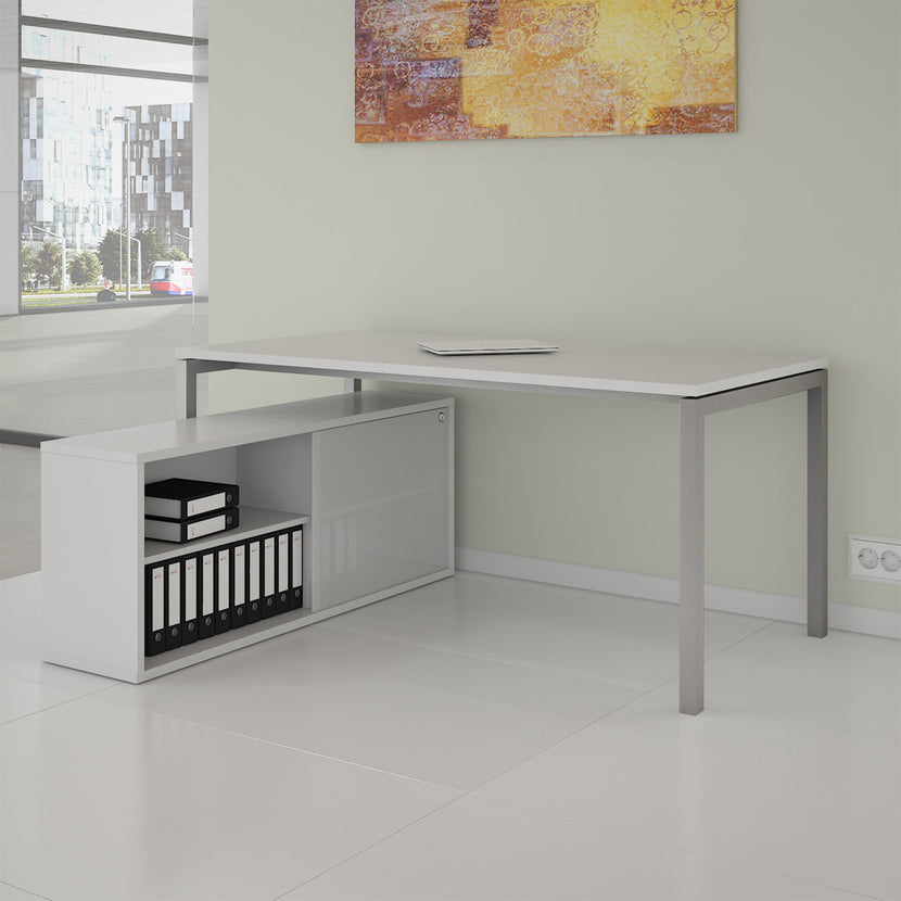 NOVA Executive desk with lowboard | 2000 x 1382 mm, white