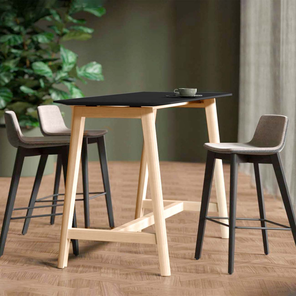 NOVA WOOD Hochtisch | 1200-1800 mm, Massivholz-Gestell, HPL