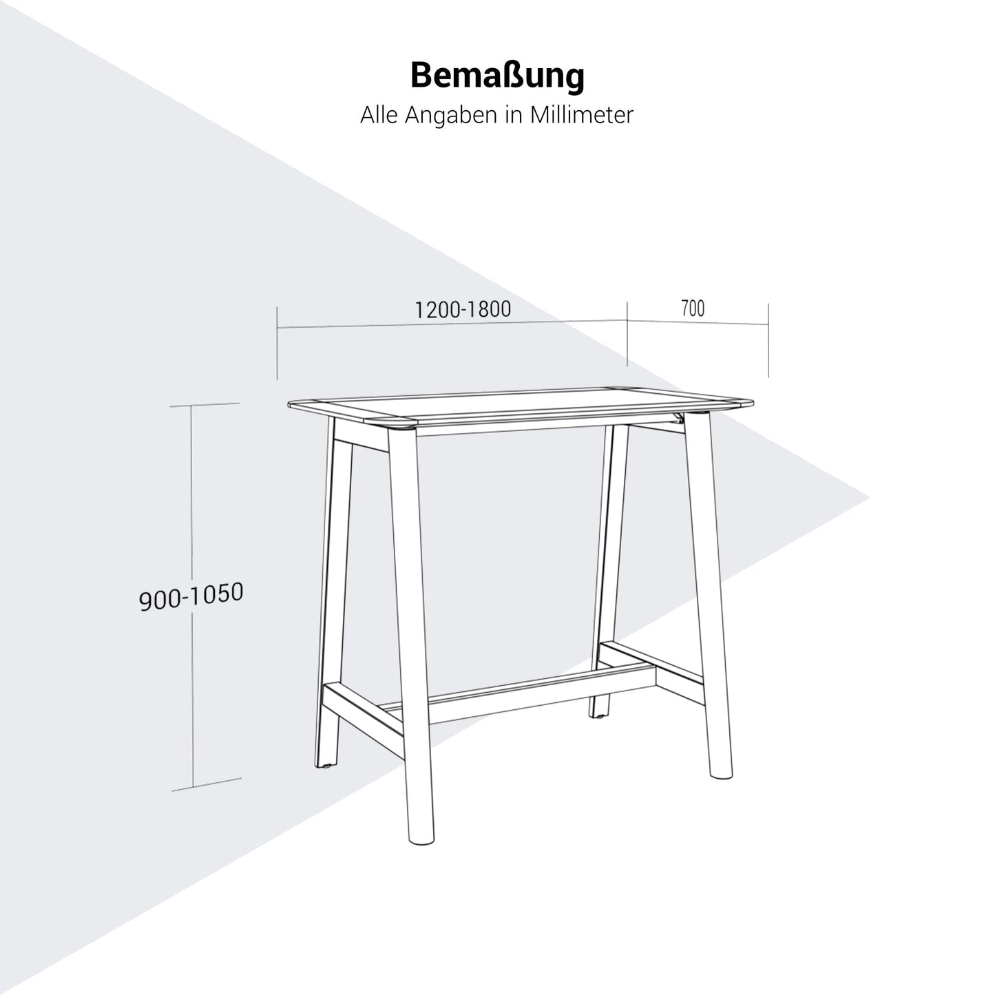NOVA WOOD Hochtisch | 1200-1800 mm, Massivholz-Gestell, HPL