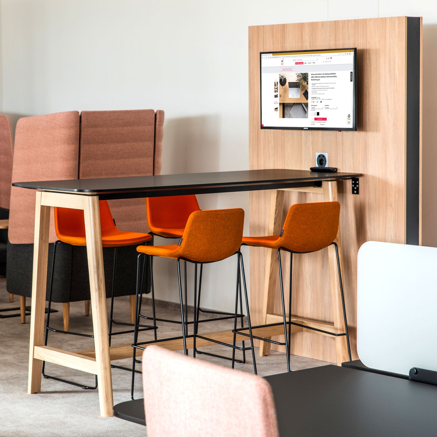 NOVA WOOD Hochtisch | 1200-1800 mm, Massivholz-Gestell, HPL