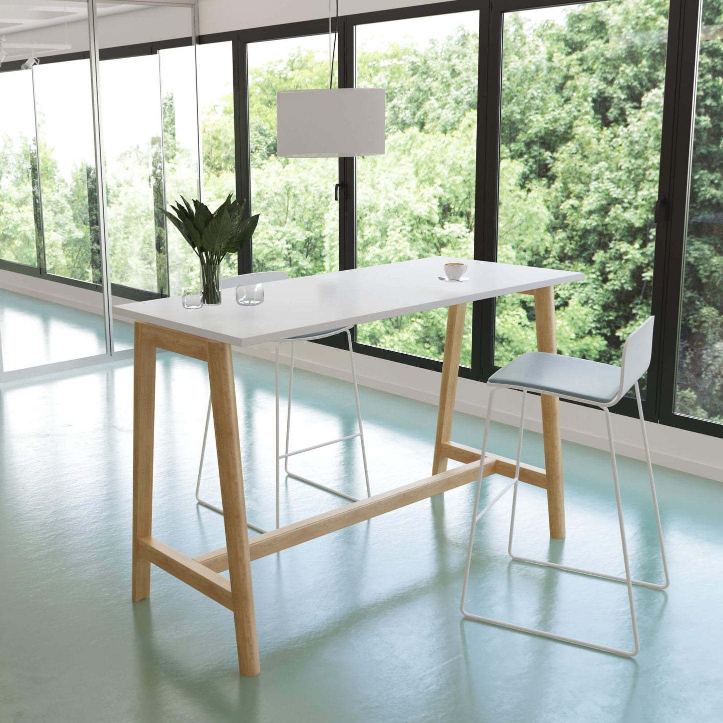 NOVA WOOD Hochtisch | 1200-1800 mm, Massivholz-Gestell, Melamin