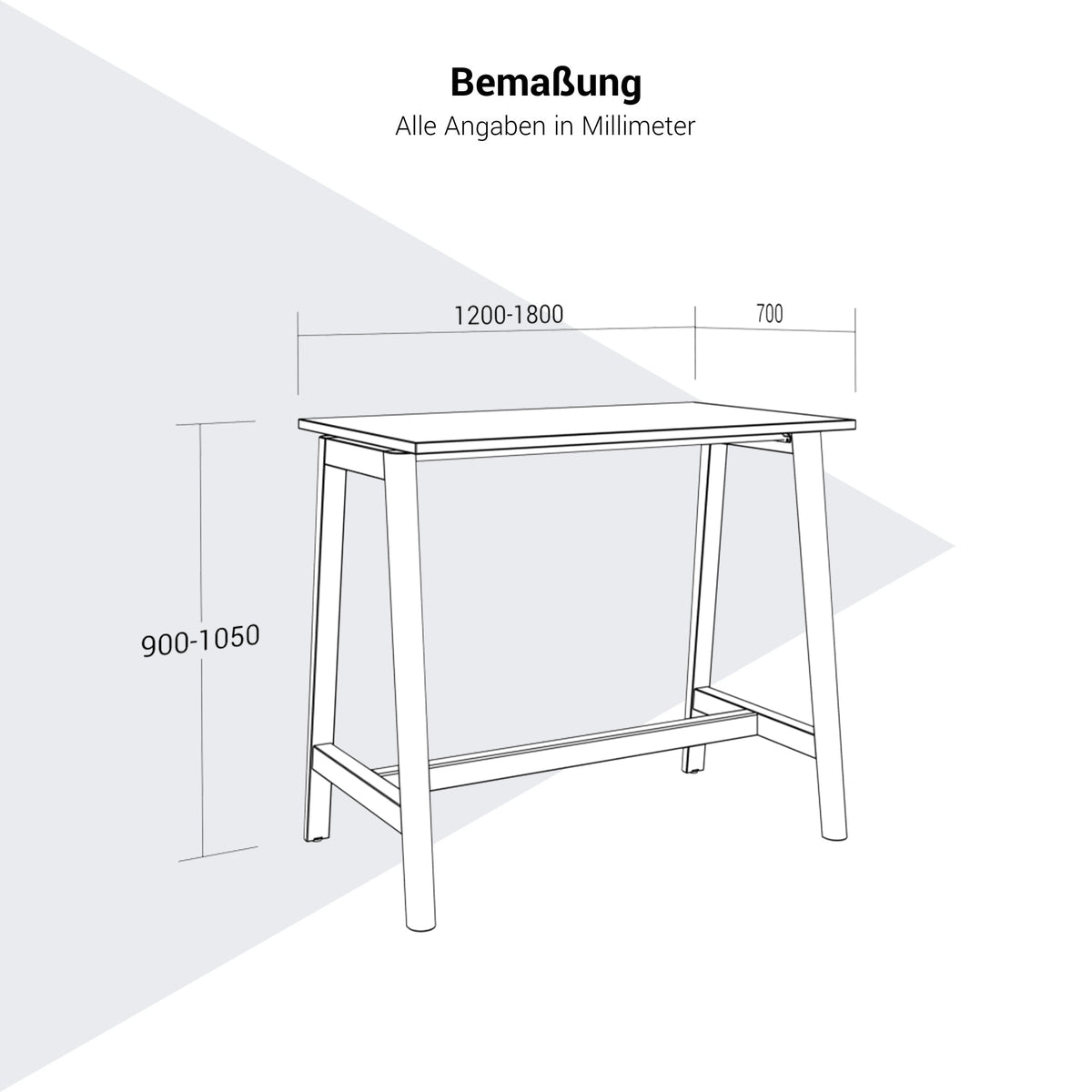 NOVA WOOD Hochtisch | 1200-1800 mm, Massivholz-Gestell, Melamin