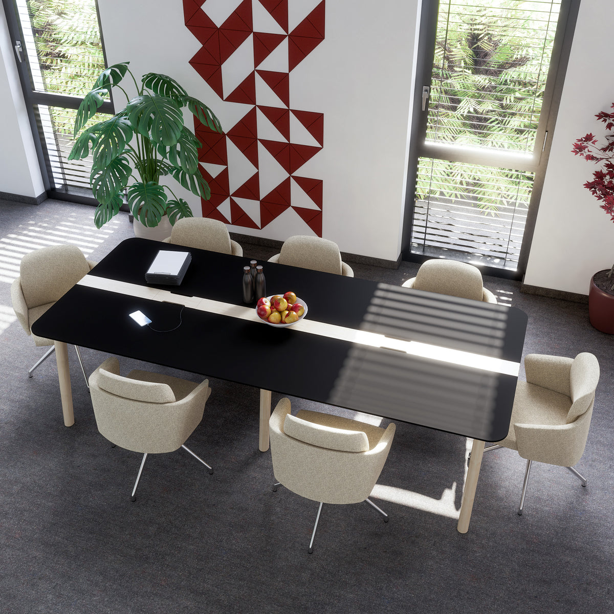 NOVA WOOD Konferenztisch | 1200 - 2800 mm (4-10 Personen), Elektrifiziert, HPL - 2 Lightbox Main Image