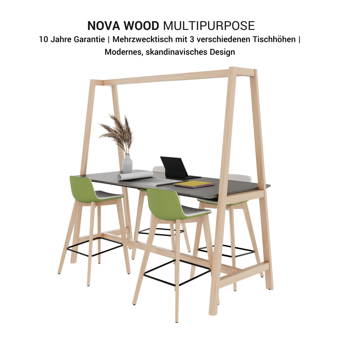 NOVA WOOD Multipurpose Tisch | 1400 - 1800 x 740 - 1050 mm, HPL Weiß - 5 Lightbox Main Image