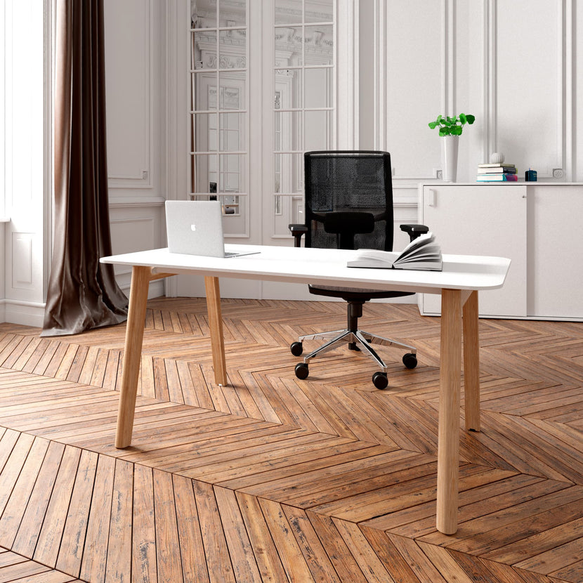 NOVA WOOD Schreibtisch | 1400 - 1800 mm, Massivholz-Gestell, HPL