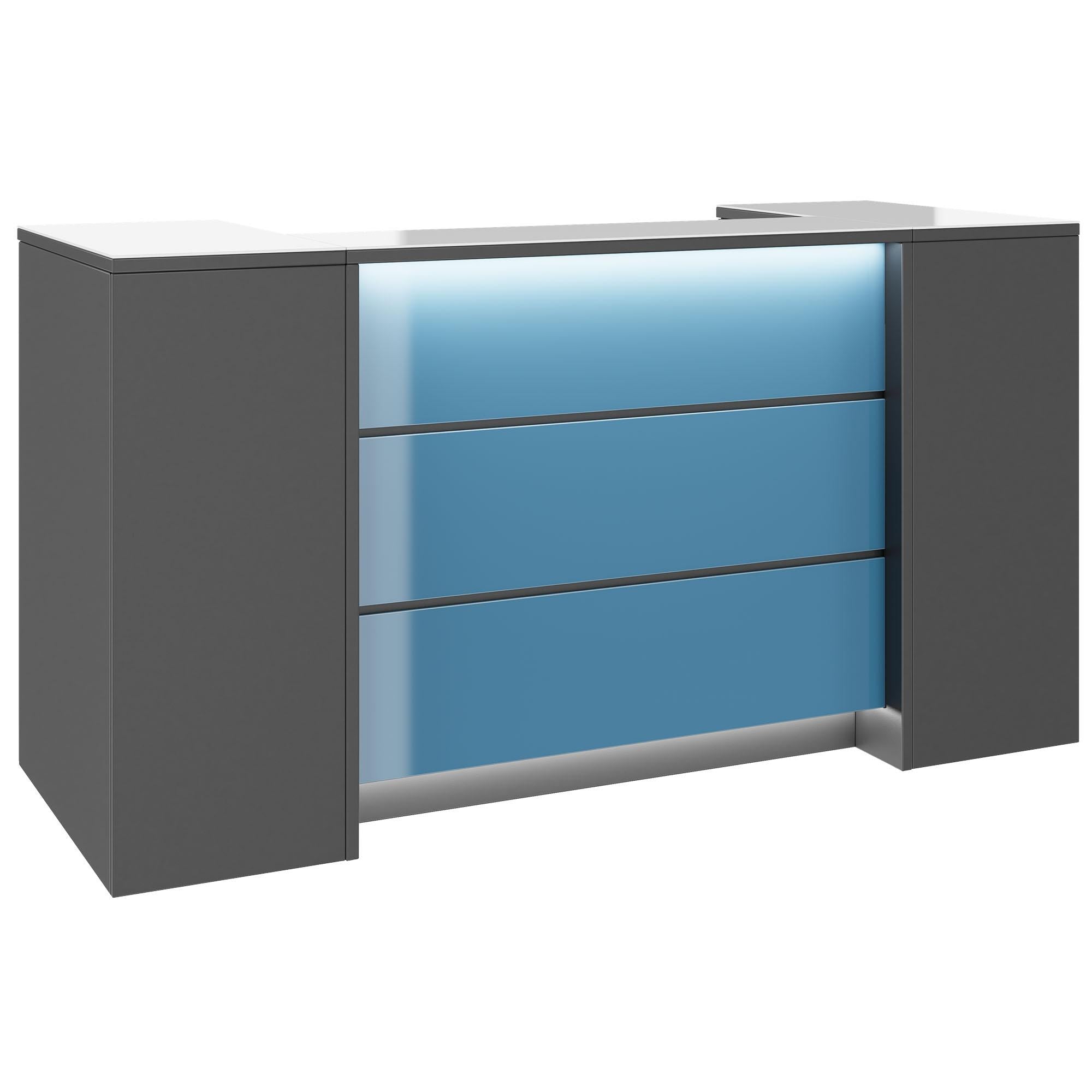 NOVUM Empfangstheke | 2000 - 2400 mm, Multicolor-LED-Beleuchtung, Anthrazit